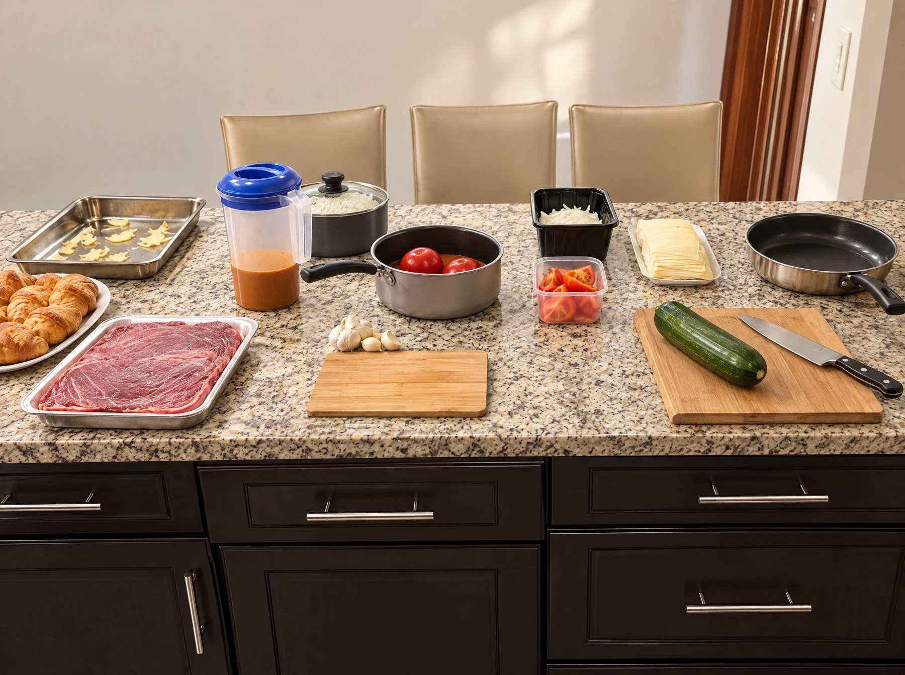 Ingredientes sobre una encimera de cocina despejada