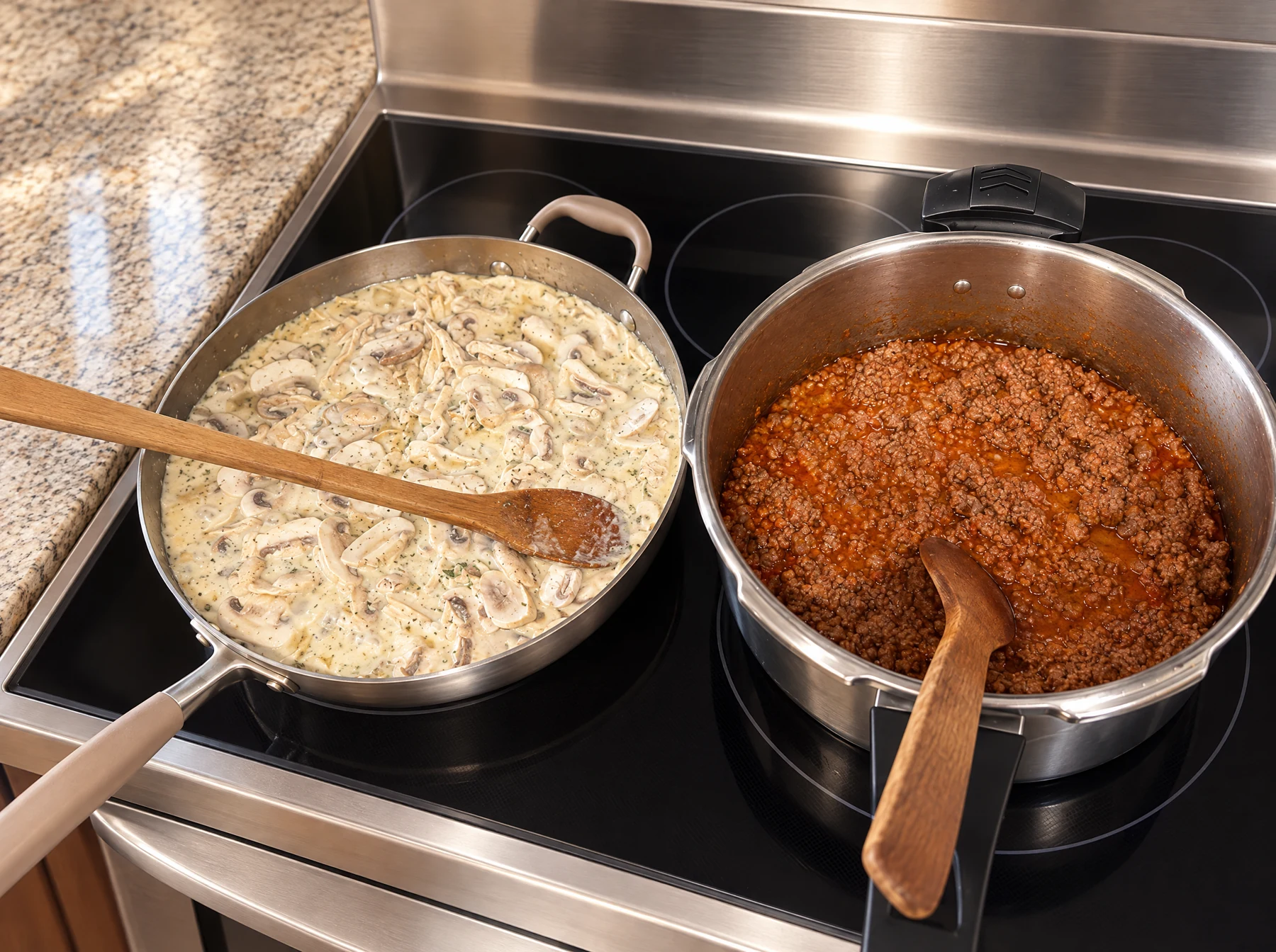 Preparación de los rellenos de res y pollo con champiñones